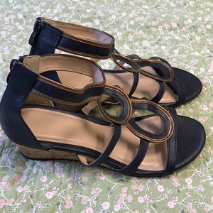 Mark by Avon Demi Wedge Blue & Gold Sandals